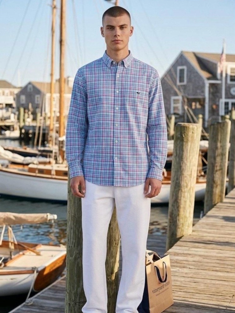 Vineyard Vines Plaid Button-Down in Blue & Pink
